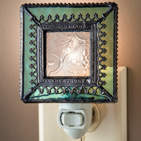 Night Light Decorative Turquoise Blue Stained Glass Home Decor
