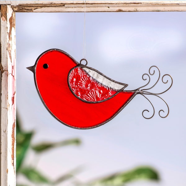Red Bird Ornament Sun Catcher Stained Glass Window Display Orn 310