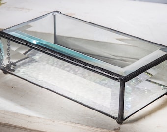 Clear Glass Box Crystal Beveled Jewelry Box Large Glass Display Box Decorative Keepsake Gift For Women Vanity Home Decor J Devin Box 830