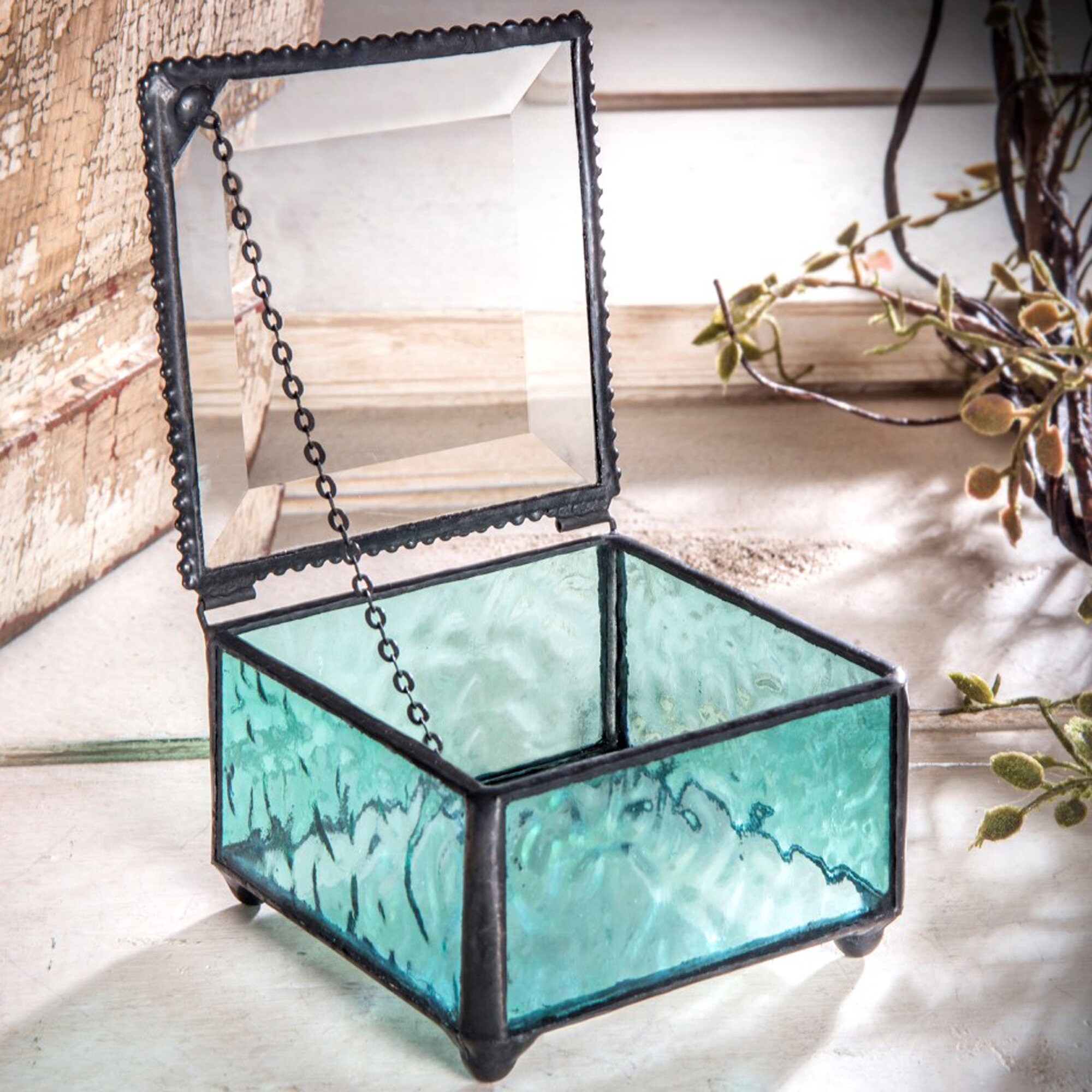 Glass Box Turquoise Blue Jewelry Box Decorative Keepsake Gift Etsy.de