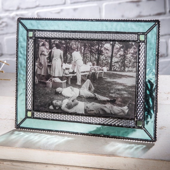 Picture Frame 5x7, 4x6 Green and Antique Yellow Stained Glass