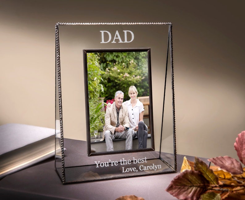Gift For Dad Glass Picture Frame Personalized Engraved Photo