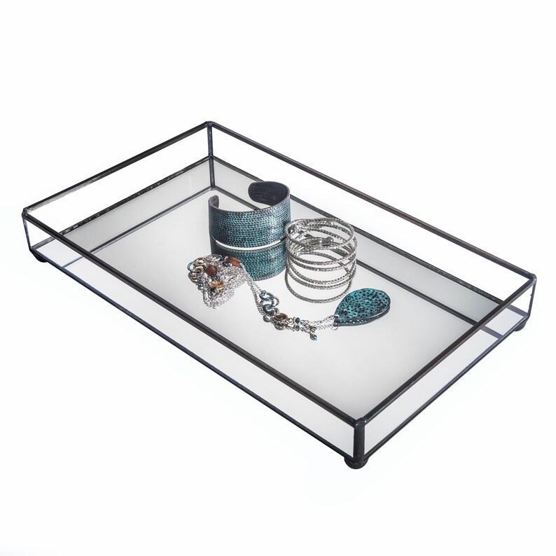 Mirrored Glass Tray Decorative Bathroom Vanity Organizer Etsy