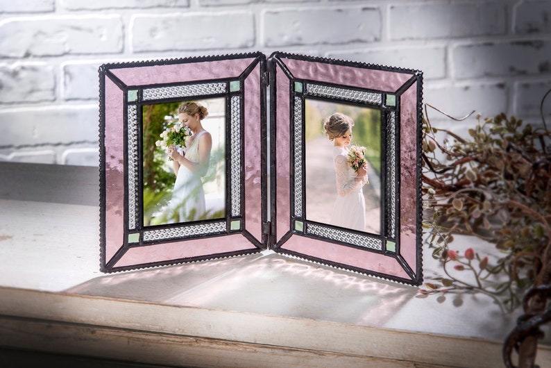 Dusty Pink Double Picture Frame 2 5 X 3 5 Photo Frame Stained Glass Hinged Picture Frame Holds 2 School Pictures Keepsake Gift Pic 417 2 Photography Craft Supplies Tools Aloli Ru