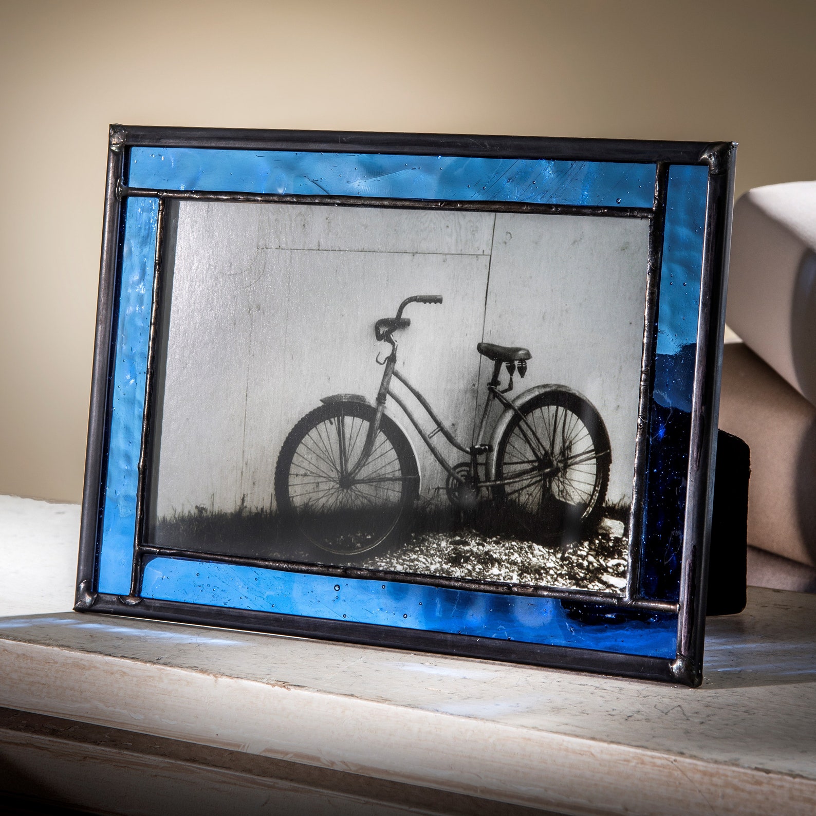 Blue Picture Frame 5x7 or 4x6 Stained Glass Photo Frame Easel Etsy