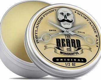 The Beard & The Wonderful, Cera para bigote Portland. Latas de 1/2 Oz (15ml) y latas de 1 Oz (30ml)