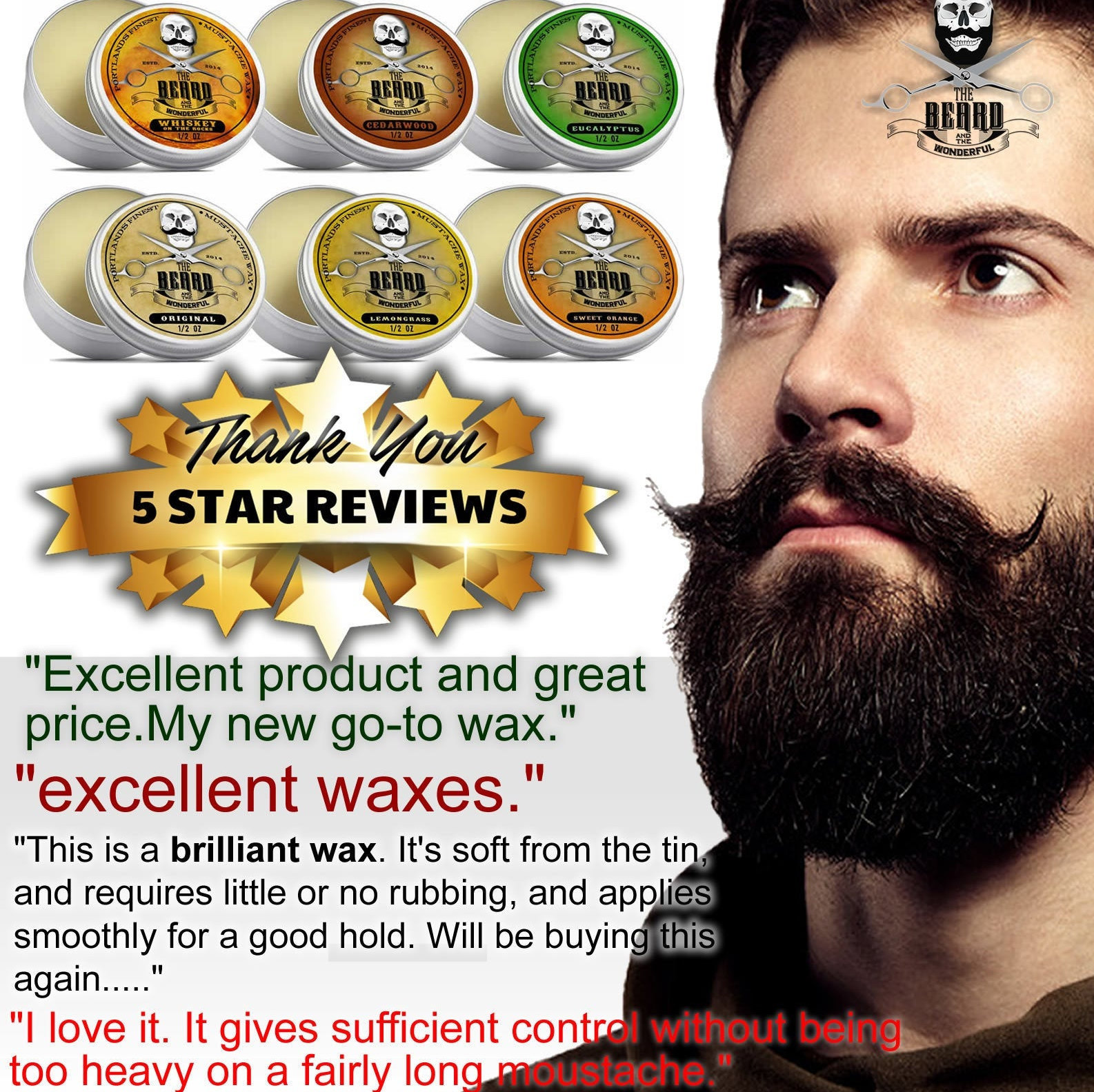 Moustache Wax Kit 6x15ml Tins Premium Strong Wax for Men for Styling