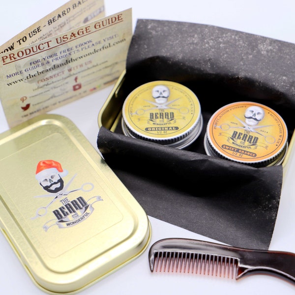 Xmas Moustache Wax Kit 2x15ml Tins Premium Strong Wax for Men - for Styling Twists,Points & Curls in Gold Tin; Secret Santa, Stocking Filler