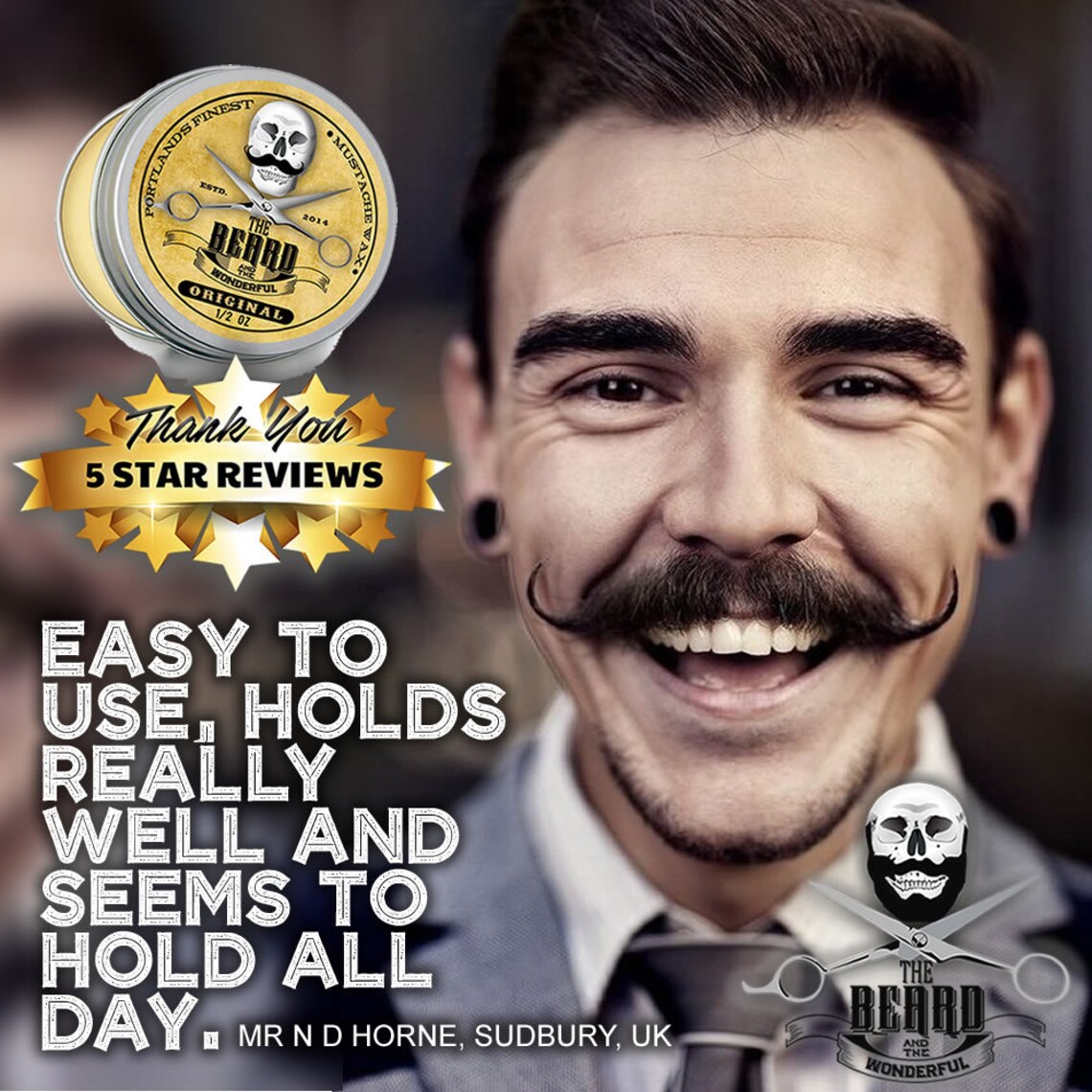 Moustache Wax Kit 6x15ml Tins Premium Strong Wax for Men for Styling