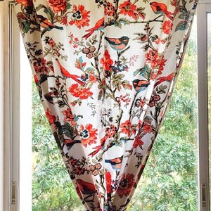 Bird printed orange floral privacy curtains,  bird farmhouse decor, vintage print curtain panels, floral nursery, shabby chic curtains