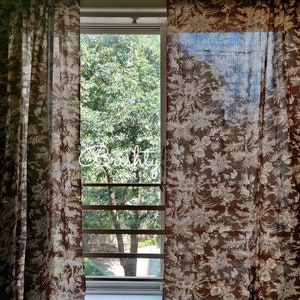 Vintage style fall curtains, floral silhouette curtains, brown bedroom semi sheer autumn curtains, can be customised to blackout drapes