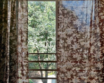 Vintage style fall curtains, floral silhouette curtains, brown bedroom semi sheer autumn curtains, can be customised to blackout drapes