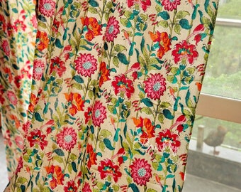 Floral cottage curtain with bright colorful flowers, semi sheer floral curtains, can be customized to blackout and all styles