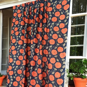 Dunkelblau orange Blumen Vorhang Panels, Blumen Schlafzimmer Wohnzimmer Vorhänge, können besonders angefertigt werden