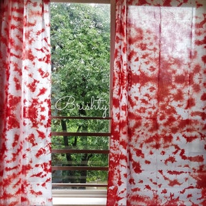CLEARANCE! Bright red flame of the forest tie dyed eclectic curtains, boho curtains, red window decor, red nursery curtains, boho eclectic
