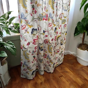 Floral off white cotton breezy curtains, semi sheer hand printed curtain panels, living room bedroom floral off white printed curtains