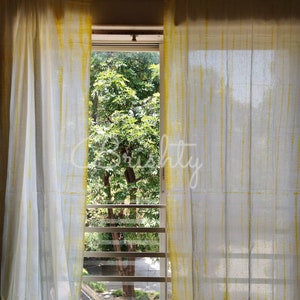 CLEARANCE -Sunshine yellow tie dyed curtain panels, boho coastal curtains, beach curtains, beach decor, yellow nursery curtains, sheer curta
