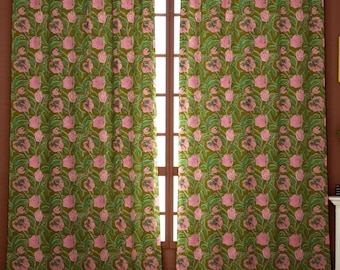 Vintage-Stil Samt Blumenvorhänge grün und rosa, können besonders angefertigt werden