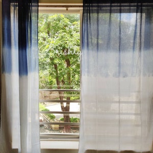 Coastal ombre dip dyed curtains in blue and white, blue gradient beach curtains, coastal nursery tie dyed curtains, summer minimalist drapes