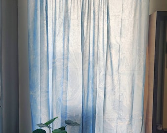 Set of two blue hand painted  coastal curtains inspired by the swirls of the ocean