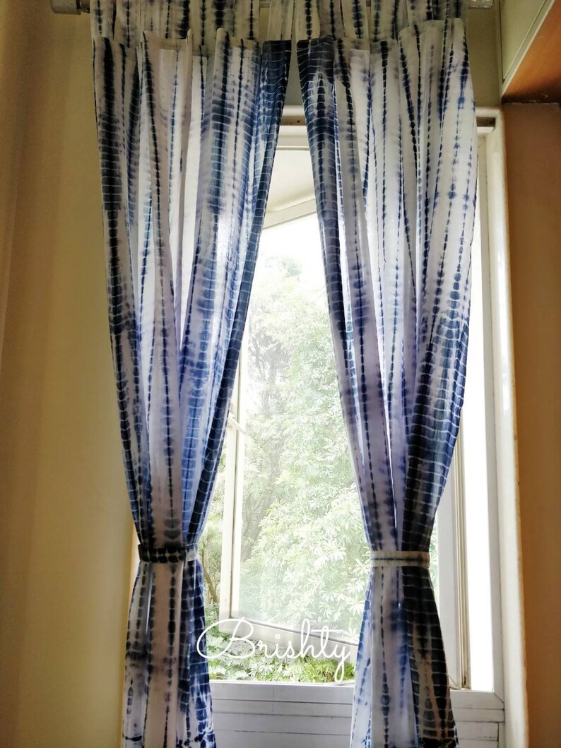 SET OF TWO Boho Tie Dye Indigo Shibori curtains Bohemian Etsy