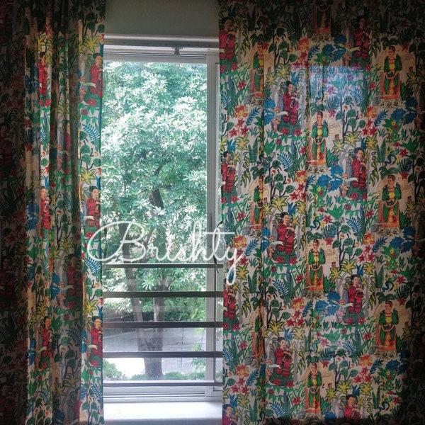 Frida Kahlo boho curtains TWO PANELS, eclectic boho curtains, Frida curtains, boho decor, boho home decor gifts, Frida housewarming gift