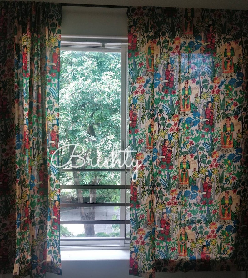 Frida Kahlo boho curtains TWO PANELS, eclectic boho curtains, Frida curtains, boho decor, boho home decor gifts, Frida housewarming gift image 1