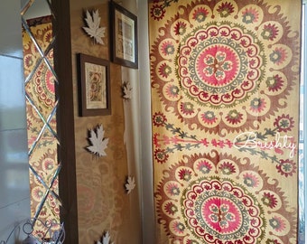 Velvet mandala curtain, beige velvet curtain, colorful velvet privacy drapes, Boho living room bedroom yoga room curtains