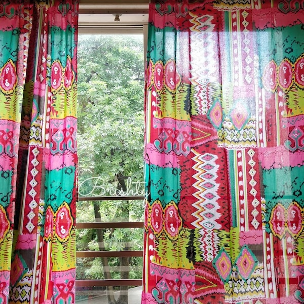 Eclectic pink boho curtains, colorful bohemian curtains, girl room decor, baby girl nursery, eclectic boho decor