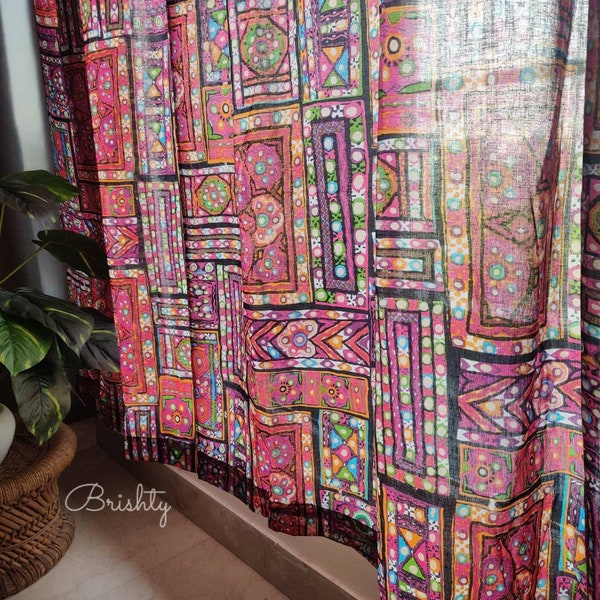 Bright colorful Indian boho curtain panels, colorful Indian fabric, room divider