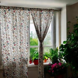 Vintage style floral shabby chic semi sheer curtains for a country cottage decor