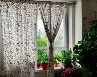 Vintage style floral shabby chic semi sheer curtains for a country cottage decor