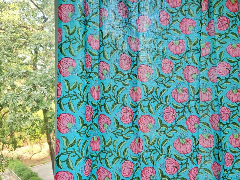 Floral Boho Curtains Turquoise Pink Floral Curtains Floral Etsy
