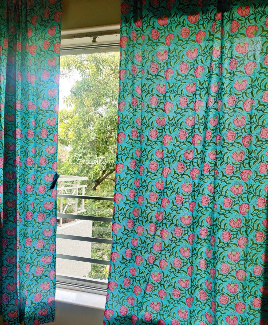 Floral Boho Curtains Turquoise Pink Floral Curtains Floral Etsy