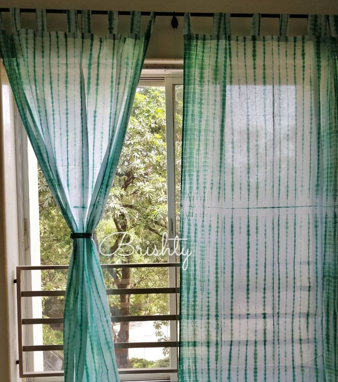 Two spring summer green boho curtain panels bohemian coastal Etsy