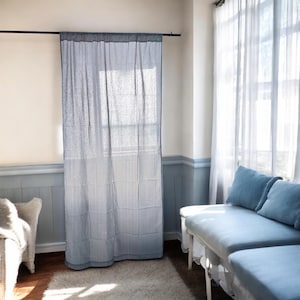 Cortinas de rayas en azul y blanco, cortinas de rayas de algodón tejidas a mano, paneles de cortina de rayas de granja moderna, se pueden personalizar
