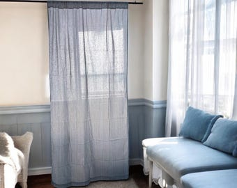 Striped curtains in blue and white,hand woven cotton striped curtains, modern farmhouse striped curtain panels, can be customised