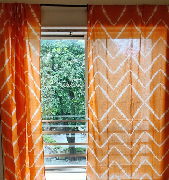 Boho tie dye curtains zig zag curtains in soft orangenursery | Etsy