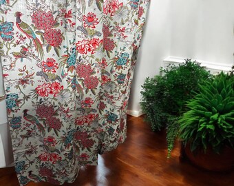 Vorhang mit Blumenvogel-Print, halb durchsichtig, buntes Terrasse-Dekor