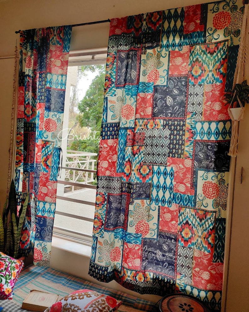 Colorful Eclectic Boho Curtains Set of Two Panels Colorful | Etsy