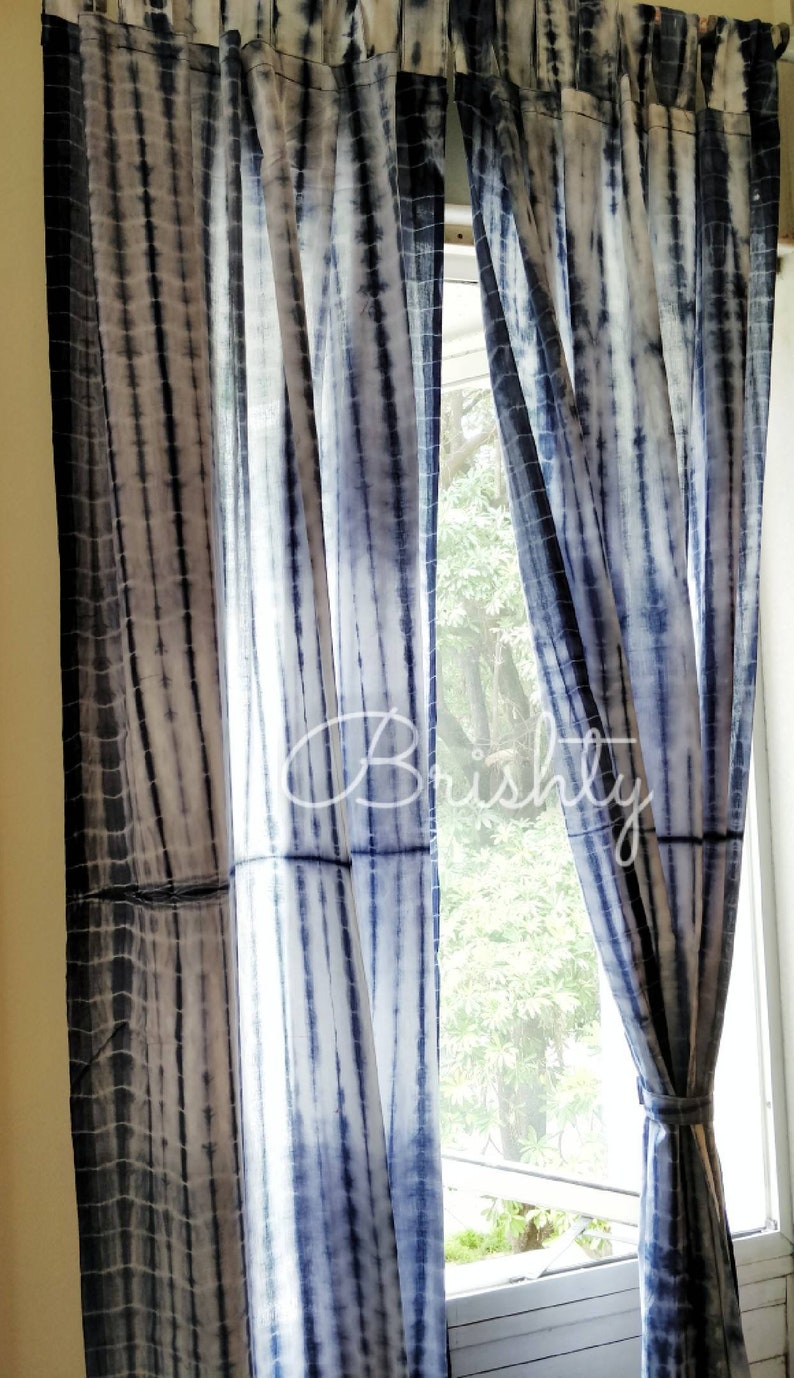 Boho Tie Dye Indigo Shibori Curtains Bohemian Curtains Boho Etsy