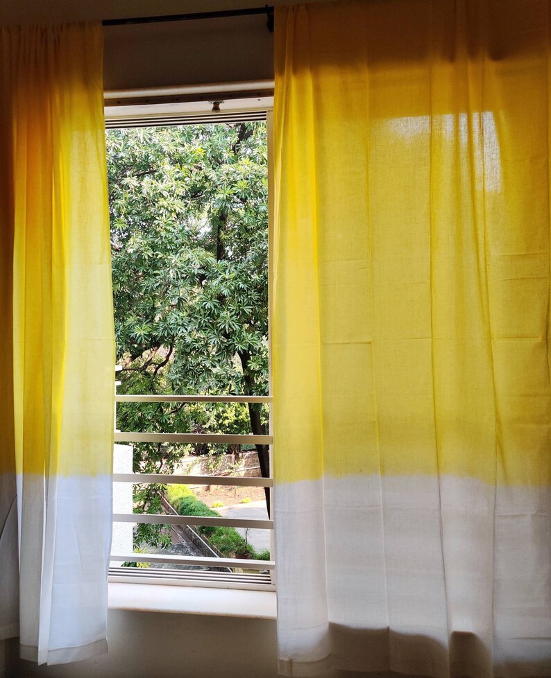 Yellow and White Tie Dyed Ombre Curtains Breezy Coastal Home Etsy