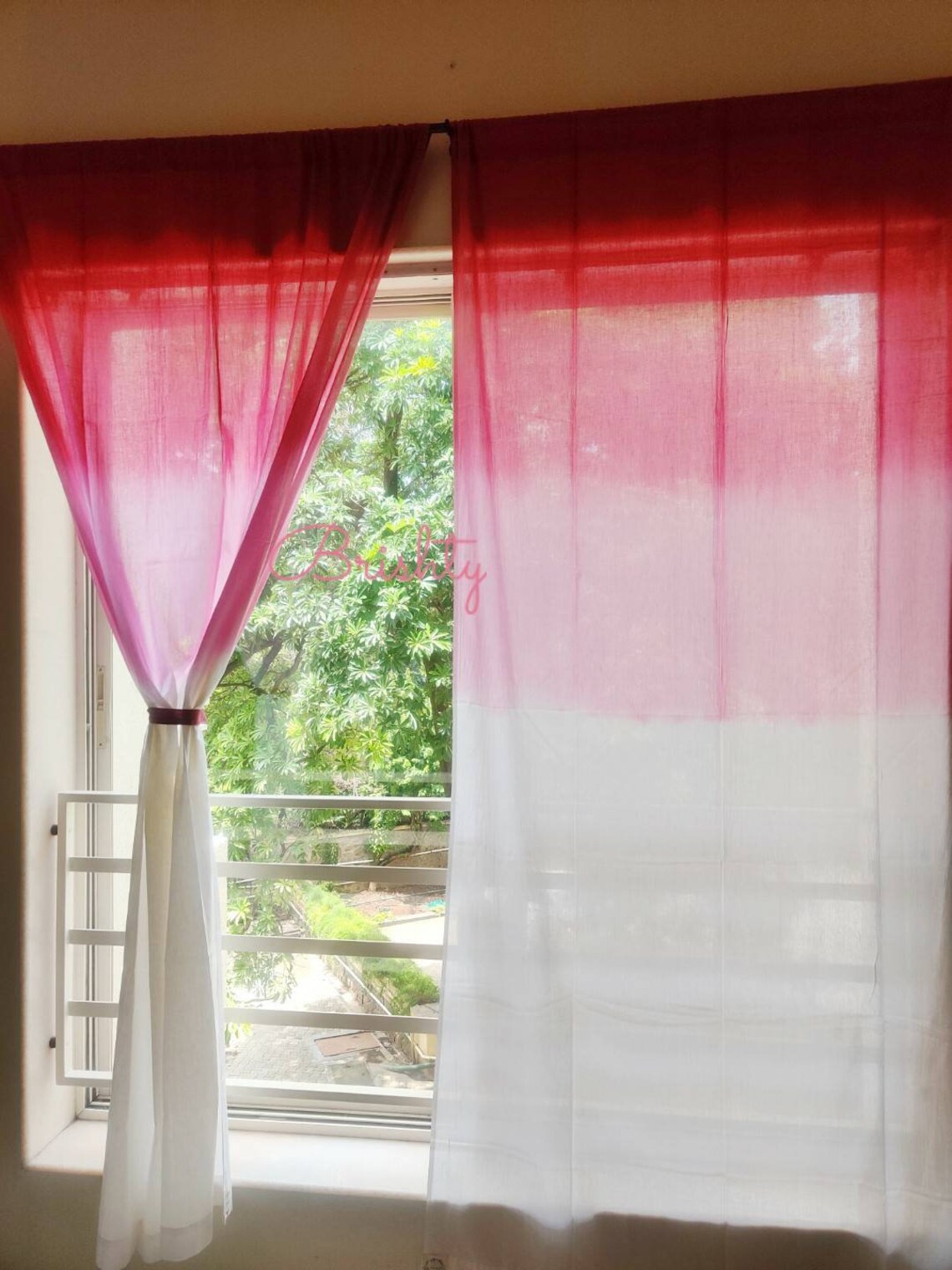Pink and White Ombre Curtain Pink Gradient Sheer Breezy Etsy