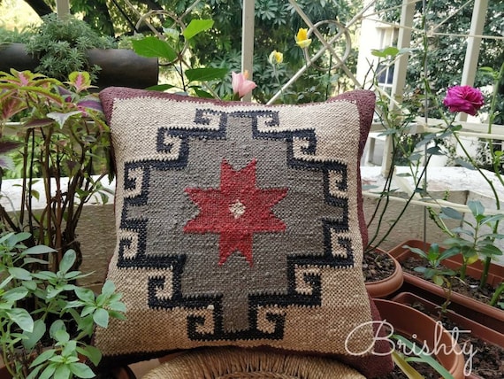 Indian Jute Kilim Pillow Cover Jute Chunky Braided Pillow Etsy
