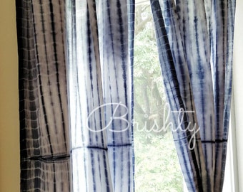 Boho Tie Dye Indigo Shibori curtains, Bohemian curtains, Boho decor, Beach curtains, Blue and white curtains, curtains, blue shibori 2 PANEL