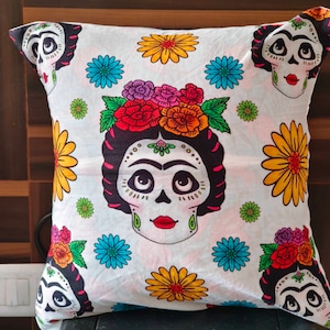 Frida inspired Halloween pillow covers, decorative Halloween skull cushion covers, skull decor,20x20 inches, can be customized, cotton cover