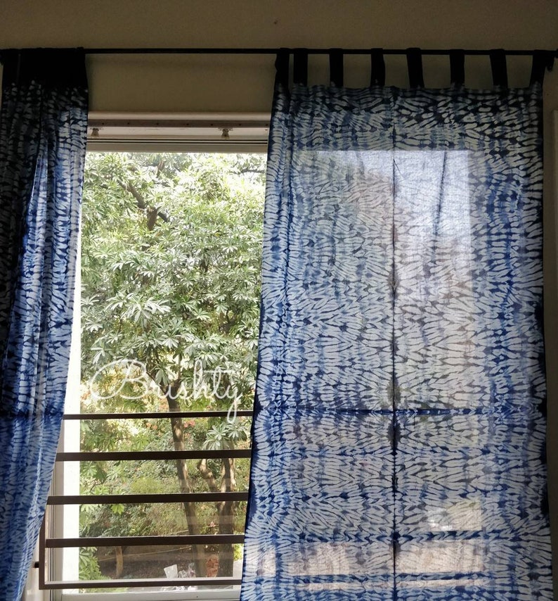 Indigo Shibori Curtains Hand Dyed Door Drape Boho Window Curtains One Panel