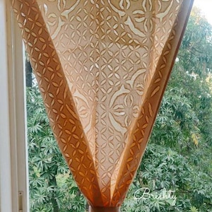 Luxurious Peach applique sheer curtain panel, pastel curtain, beach curtain, wedding curtain, applique cut work curtains, minimal decor