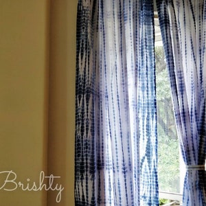 Boho Tie Dye Indigo Shibori curtains, Bohemian curtains, Boho decor, Beach curtains, Blue and white curtains, indigo shibori