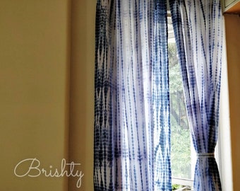 Boho Tie Dye Indigo Shibori curtains, Bohemian curtains, Boho decor, Beach curtains, Blue and white curtains, indigo shibori